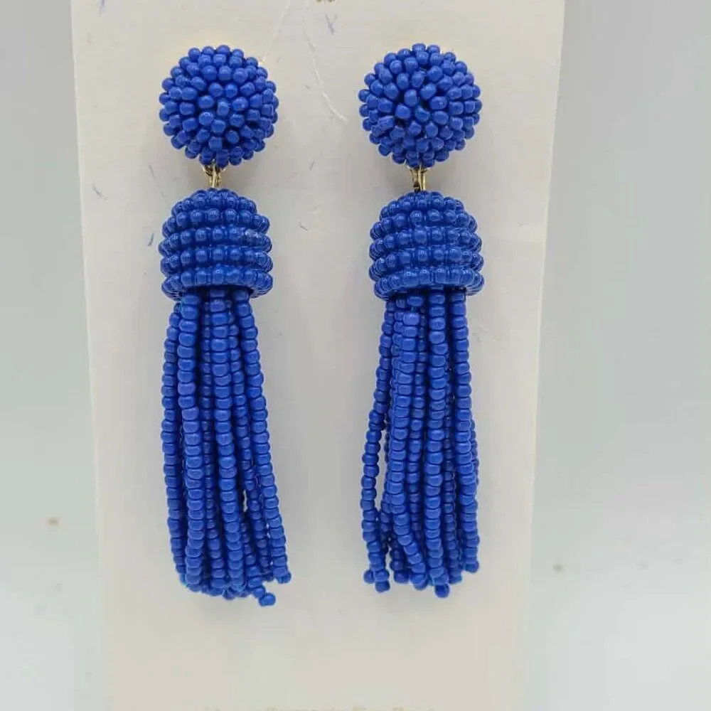 J Crew Factory Blue Beaded Tassel Earrings NWT!  NEW!